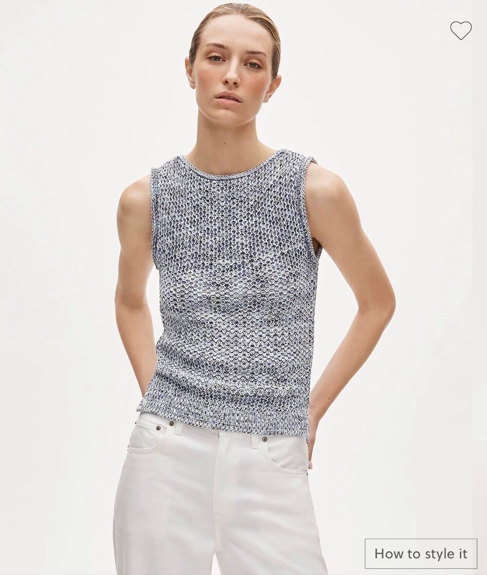 J. Crew Space-dyed sweater-tank White Blue Multi NWT size XS